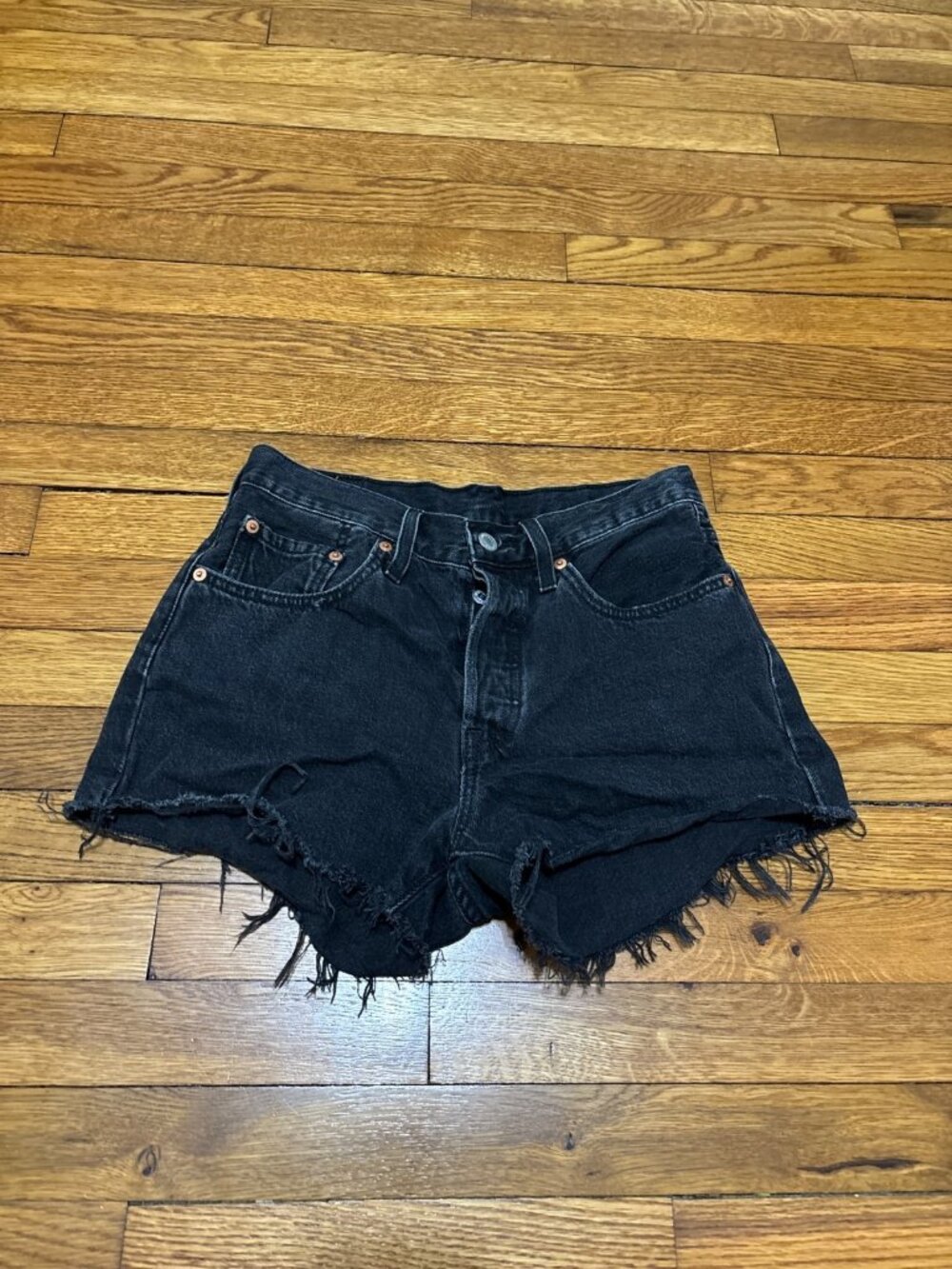 Levi's Womens 501 Jean Shorts Size 27 Black Cut-Off Frayed Hem Denim Button Fly